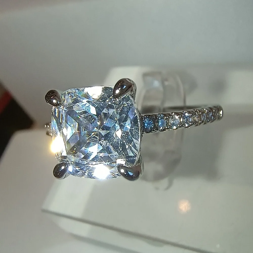 Womens Silver-Plated Brass Ring With Cubic Zirconia For Engagement & Anniversary